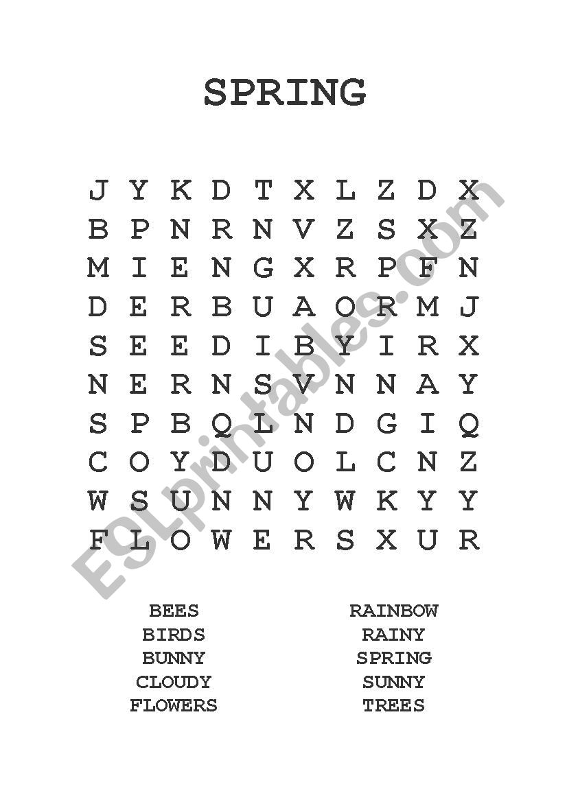 Spring Word Search Easy ESL Worksheet By Big Apple English