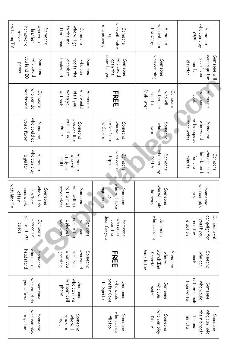 human bingo worksheet