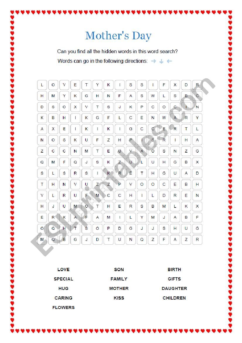 Mother´s Day word search - ESL worksheet by erikagavina