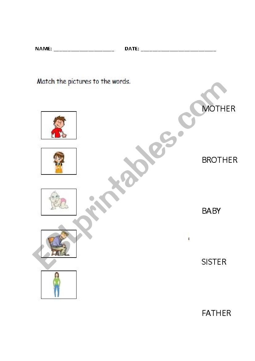 My close Family worksheet