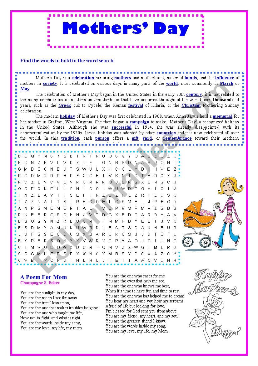 Mother´s Day Esl Worksheet By Candyb