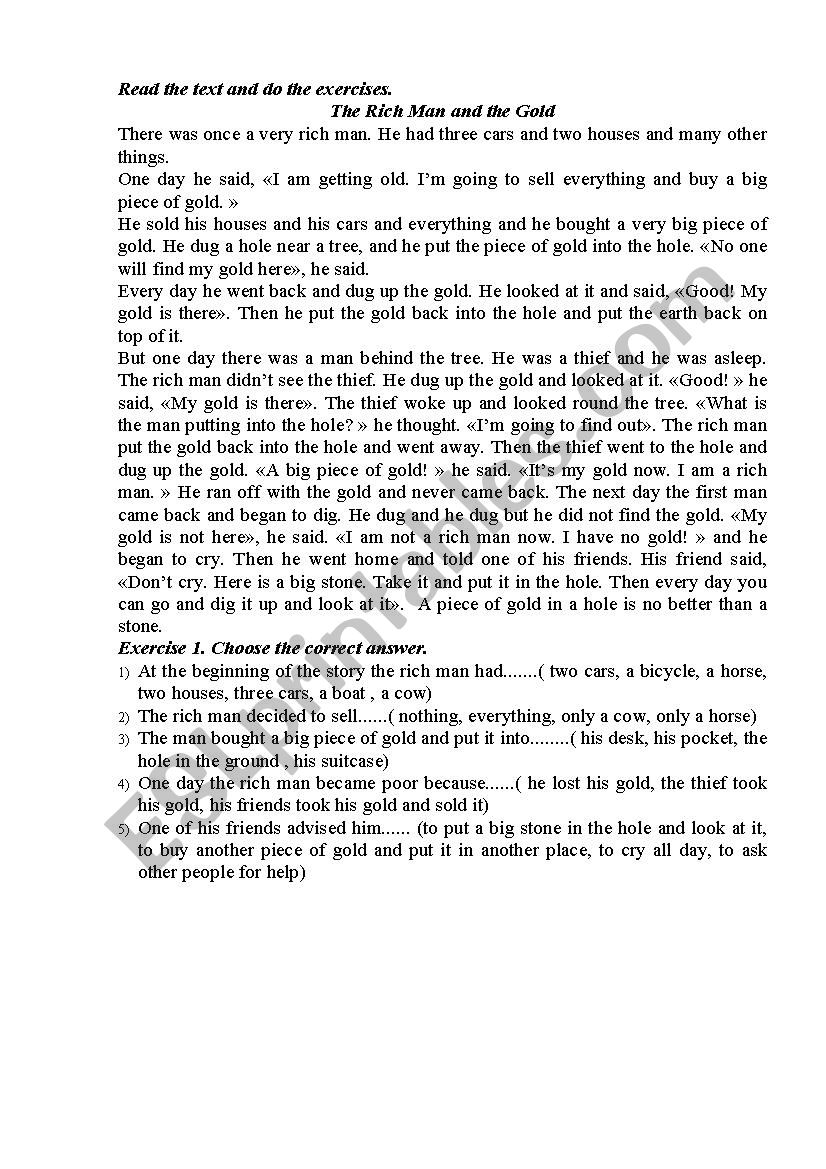 The text for reading with exercises