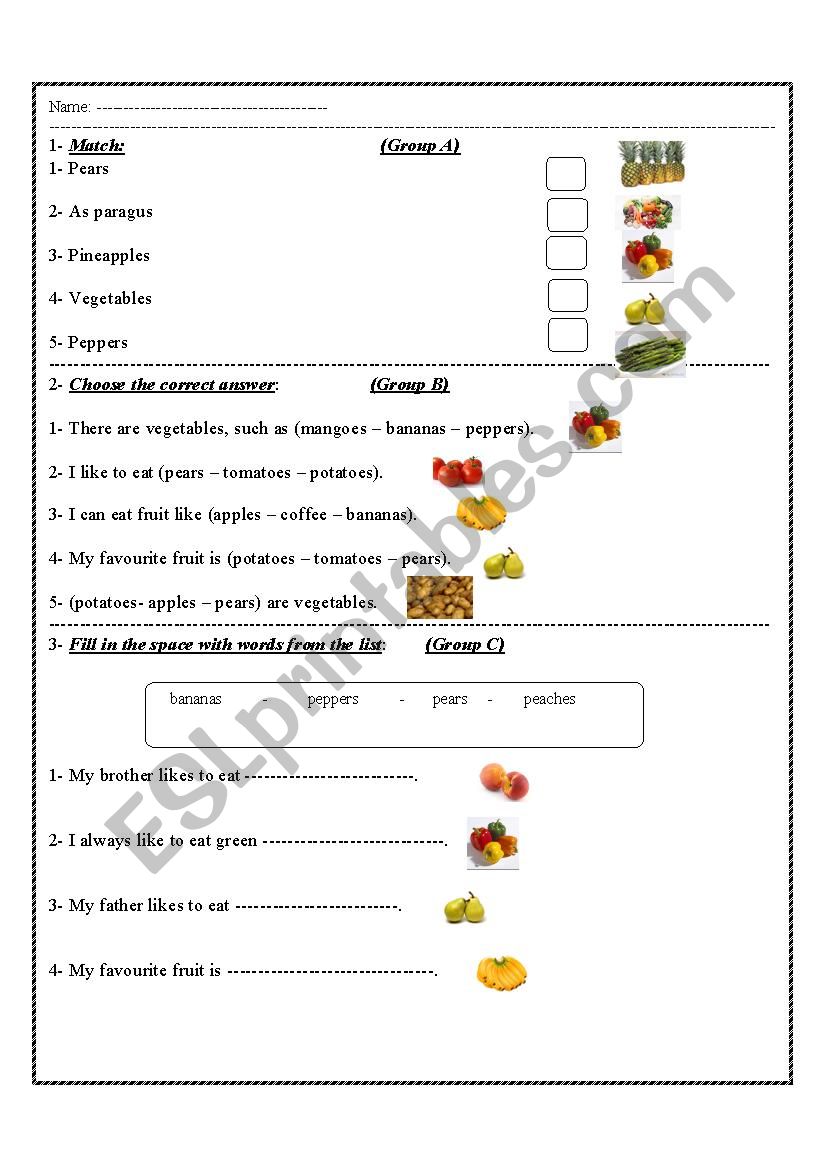 food worksheet