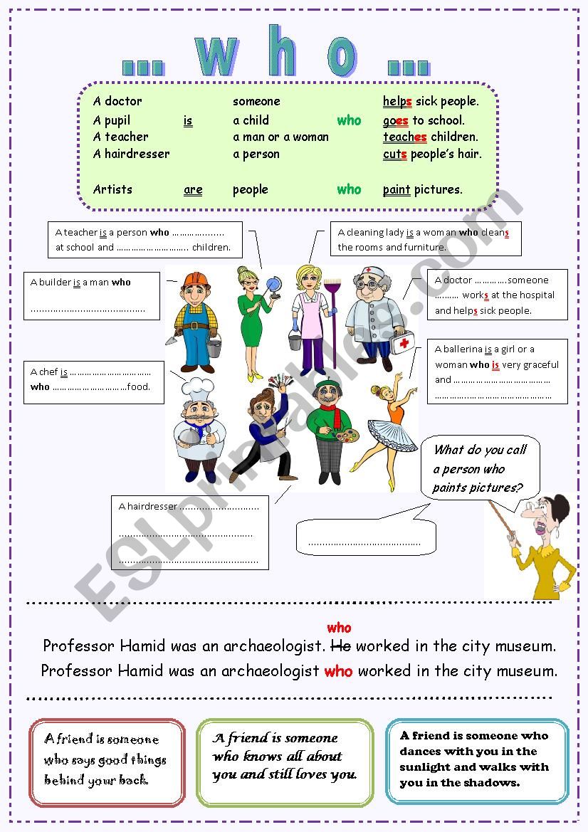 Relative Clauses With WHO ESL Worksheet By UAHelen