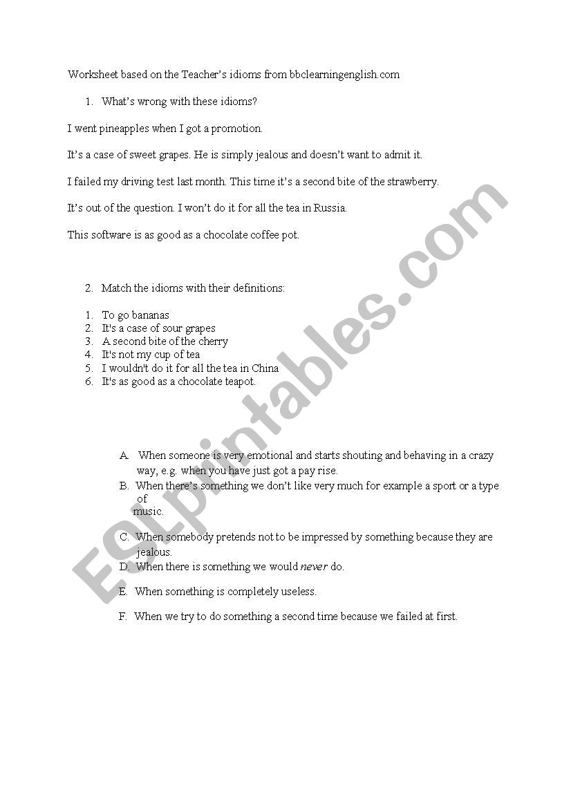 The Teachers idioms worksheet