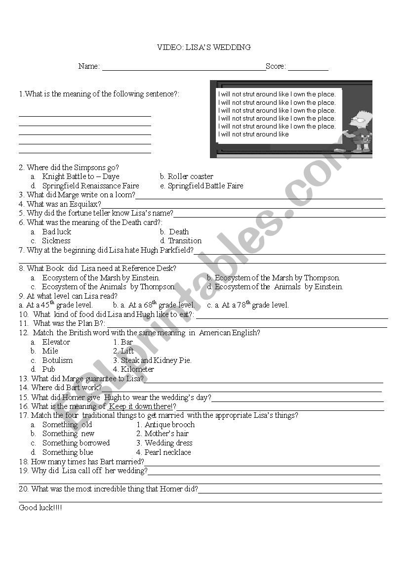 Lisas wedding worksheet