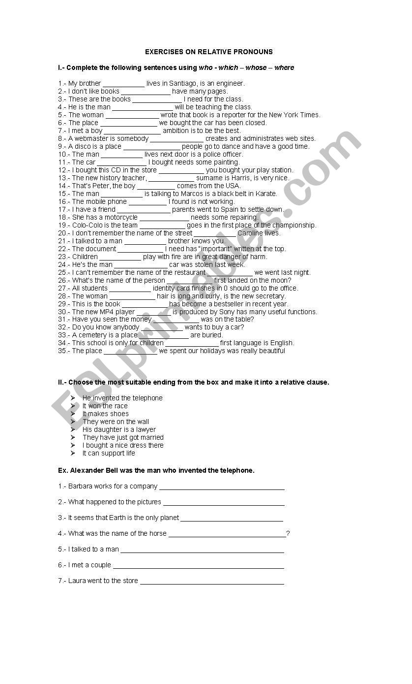 Relative Pronouns worksheet