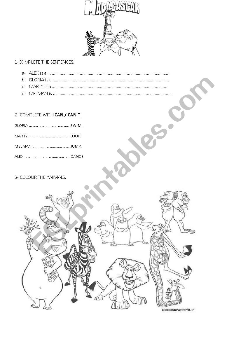 MADAGASCAR the movie worksheet