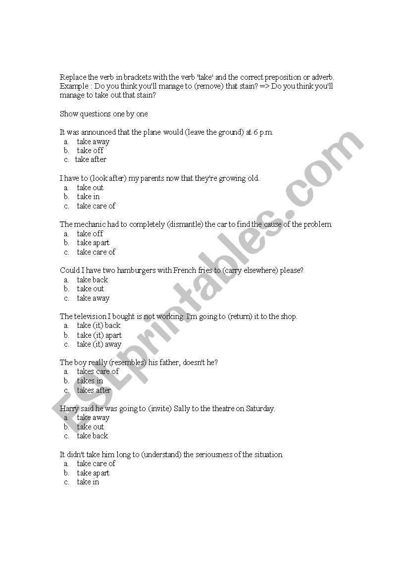 Replace the verb in brackets worksheet