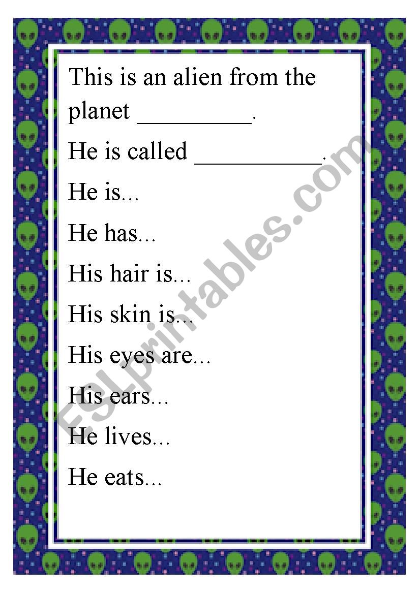 Alien writing frame worksheet