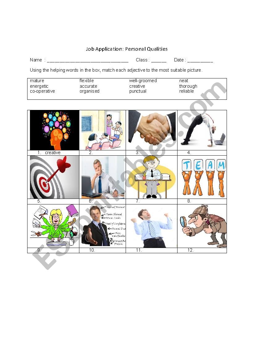 Personal Qualities Worksheet worksheet