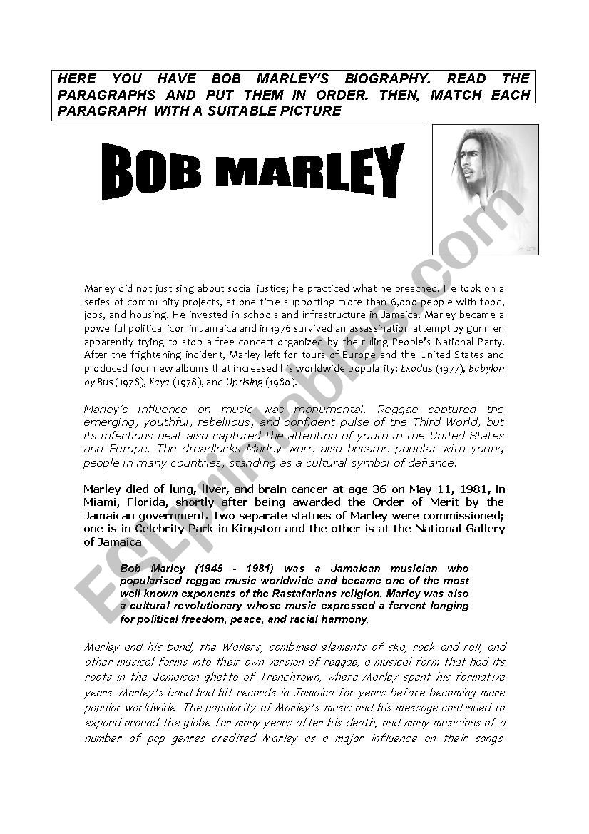 bob marley biography essay