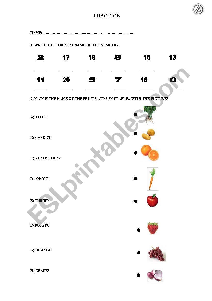 foods and numbers worksheet