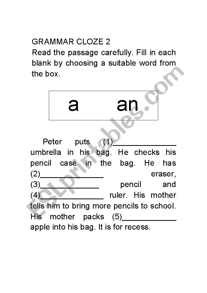 Grammar Cloze 2 worksheet