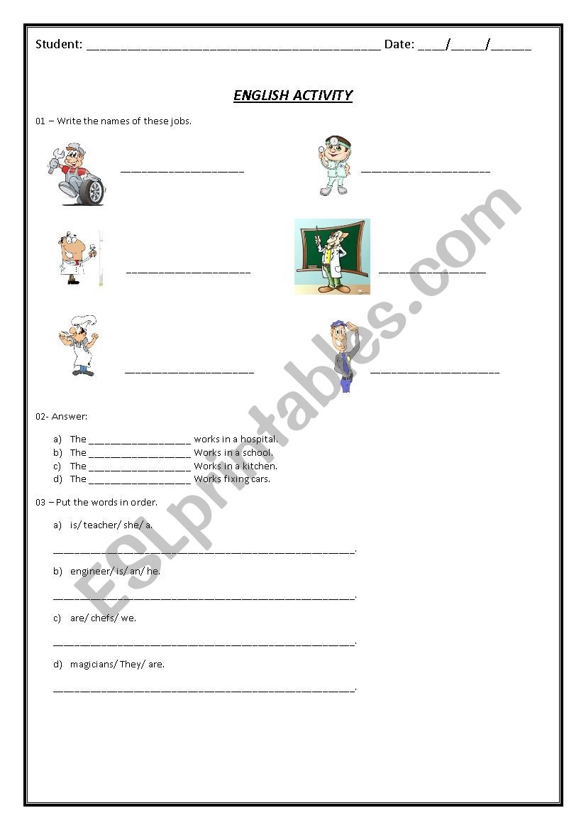 Jobs worksheet