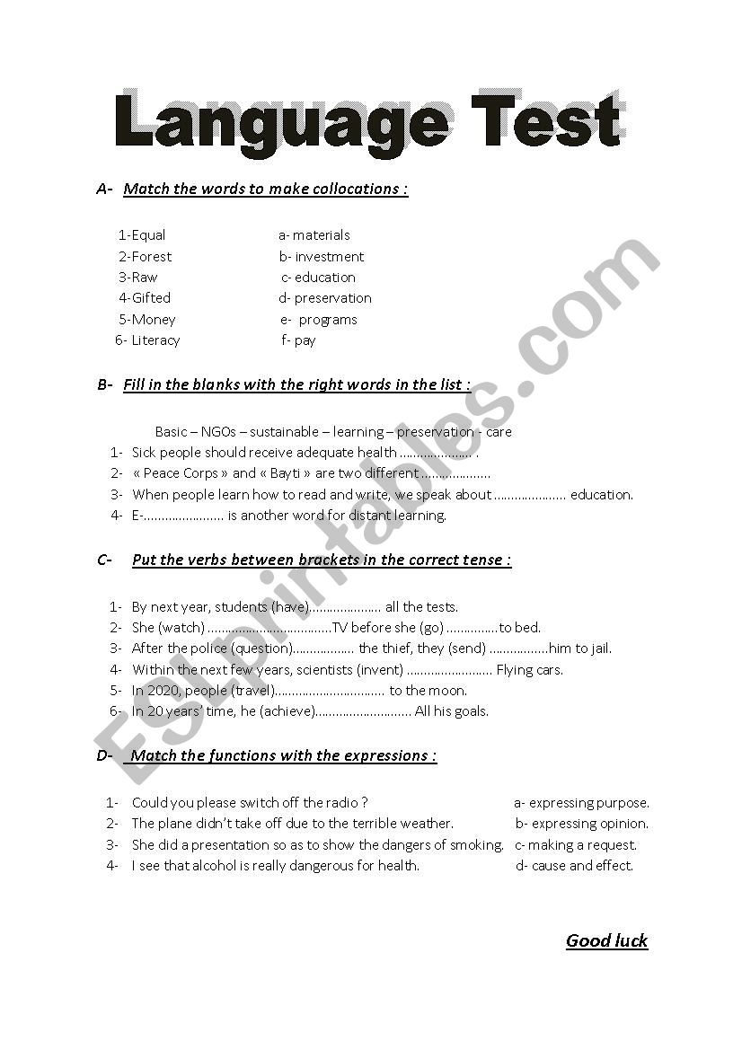 language test worksheet