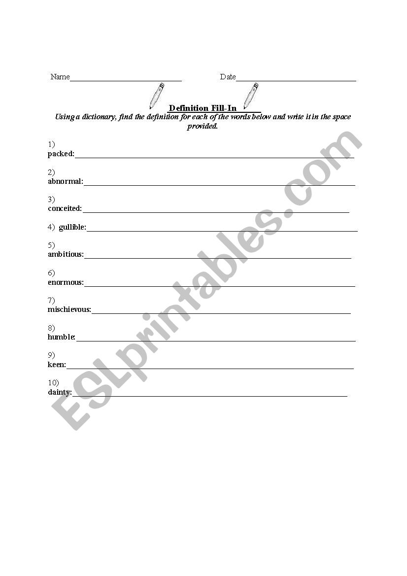 Building Vocabulary worksheet