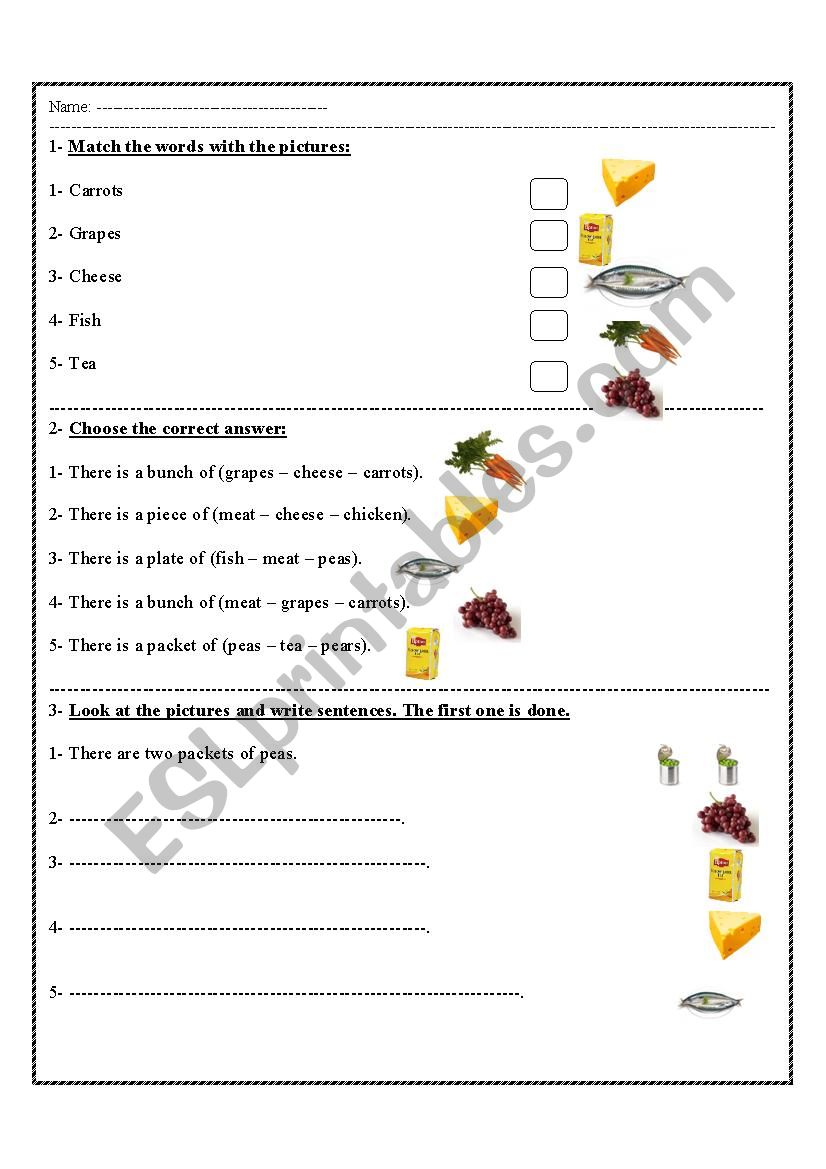 food worksheet