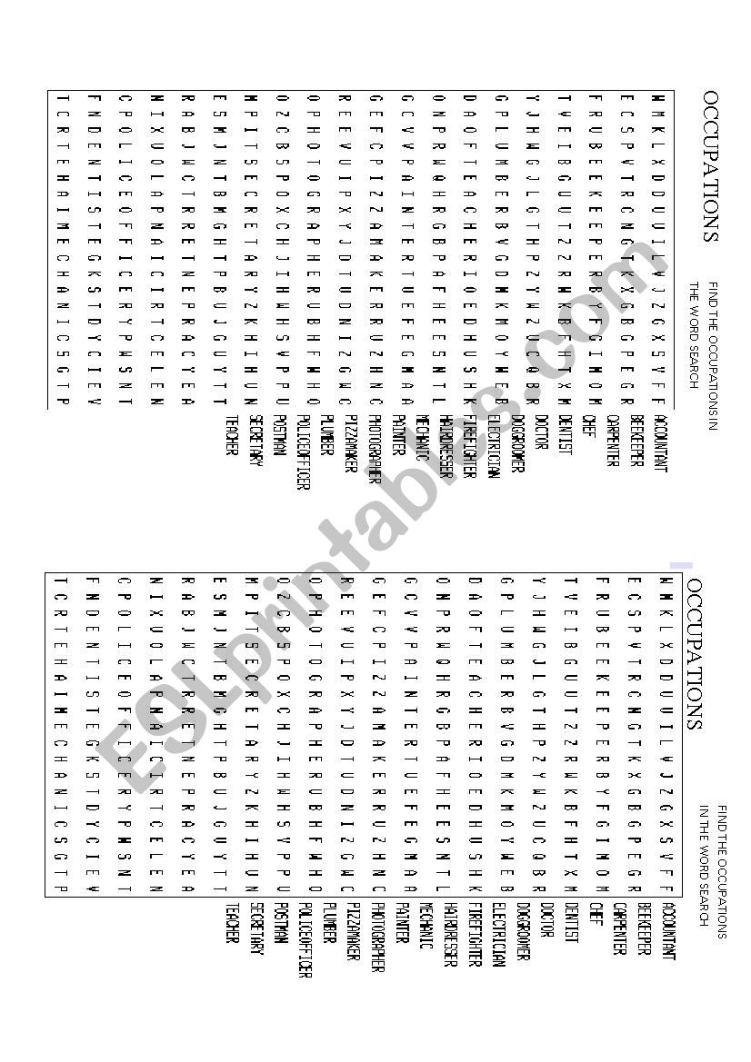 occupations worksheet