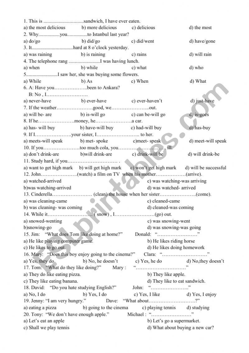 mixed tense test worksheet