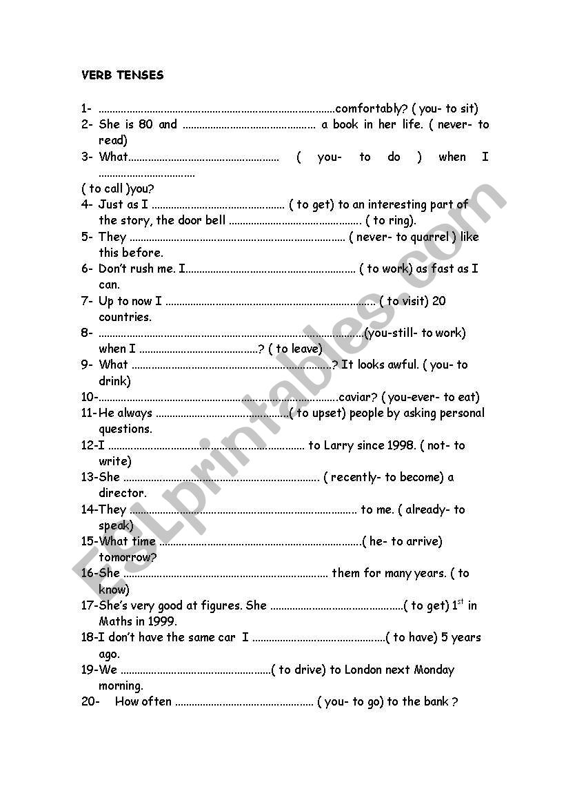 verb tenses worksheet