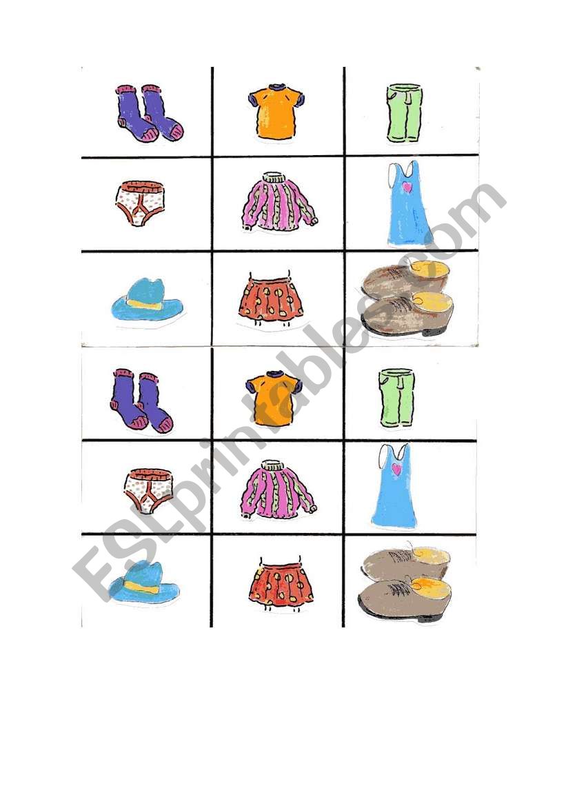 Let´s play bingo with our clothes - ESL worksheet by ptrevino