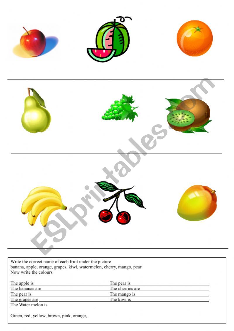 Fruit and colour match worksheet