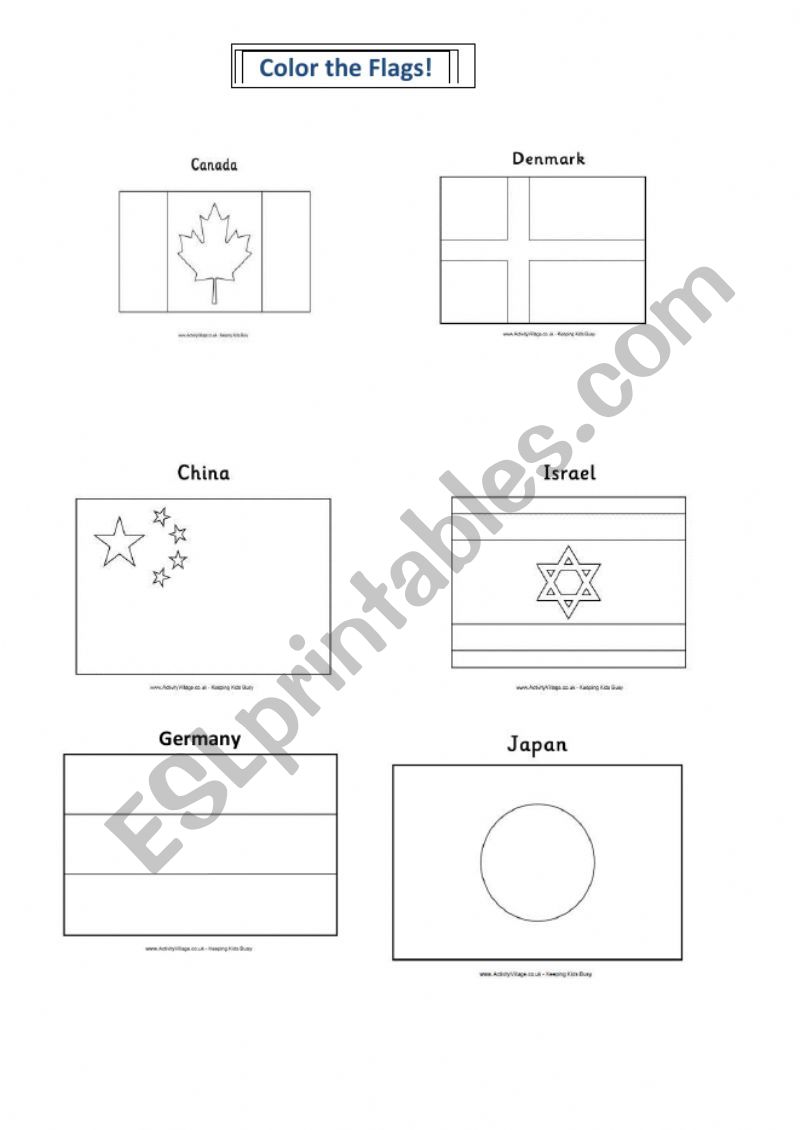 Colour the flags correctly worksheet