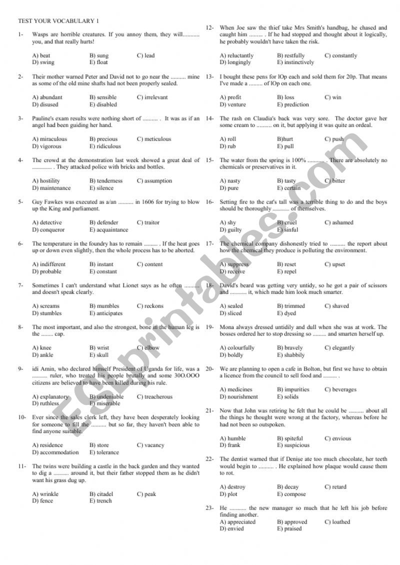 Vocabulary Exercises upper Intermediate ESL Worksheet By Pafta23