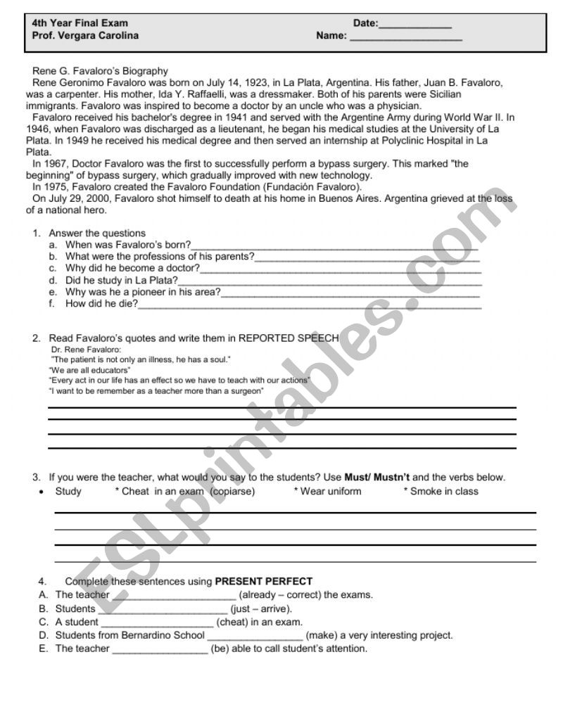 Final Exam worksheet