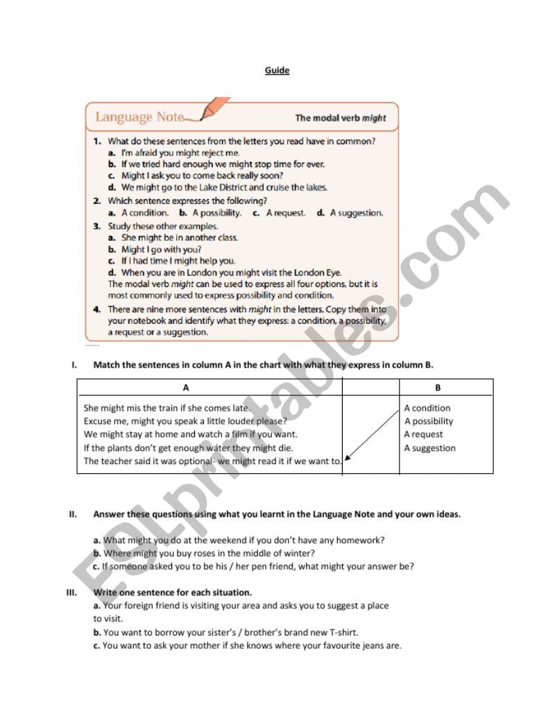 English guide worksheet