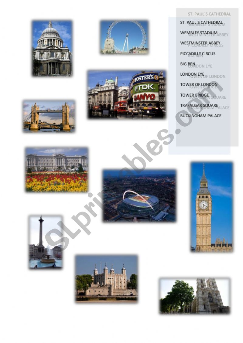 London top 10 attractions worksheet