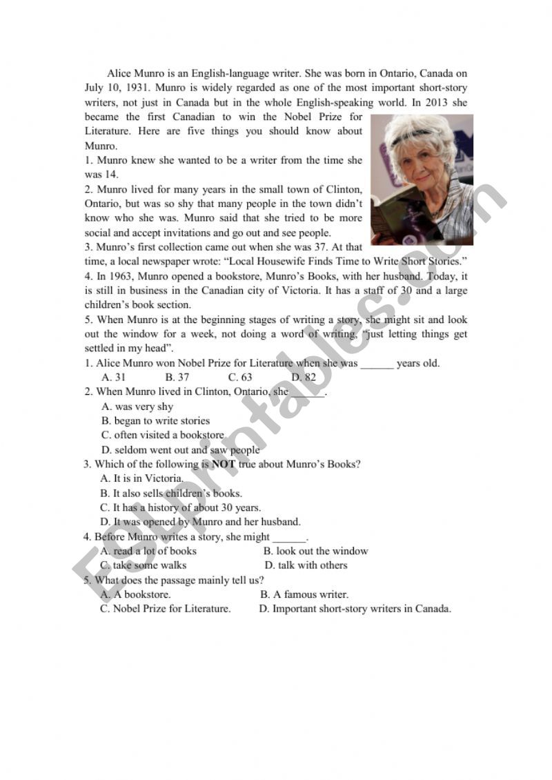 Alice Munro worksheet