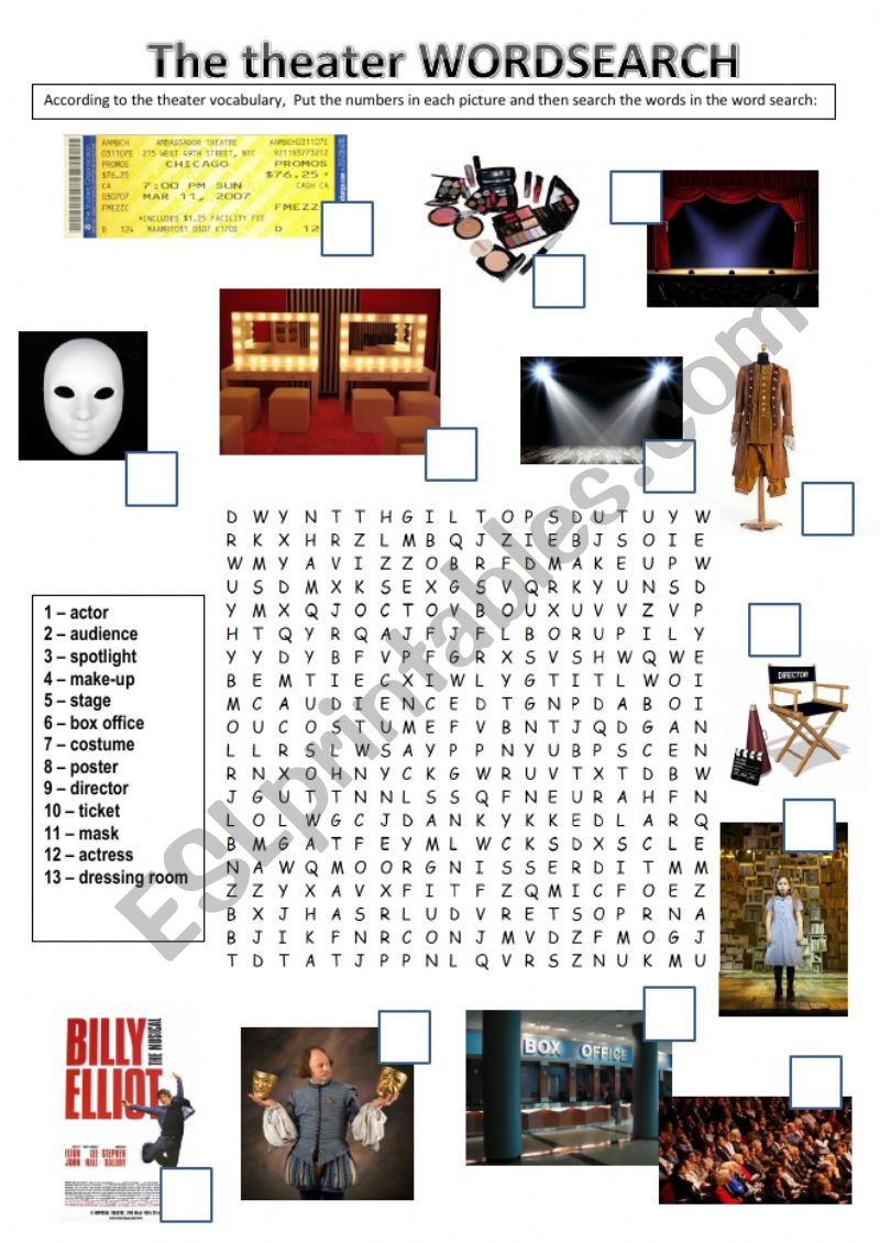 The Theater Wordsearch ESL Worksheet By Athos466