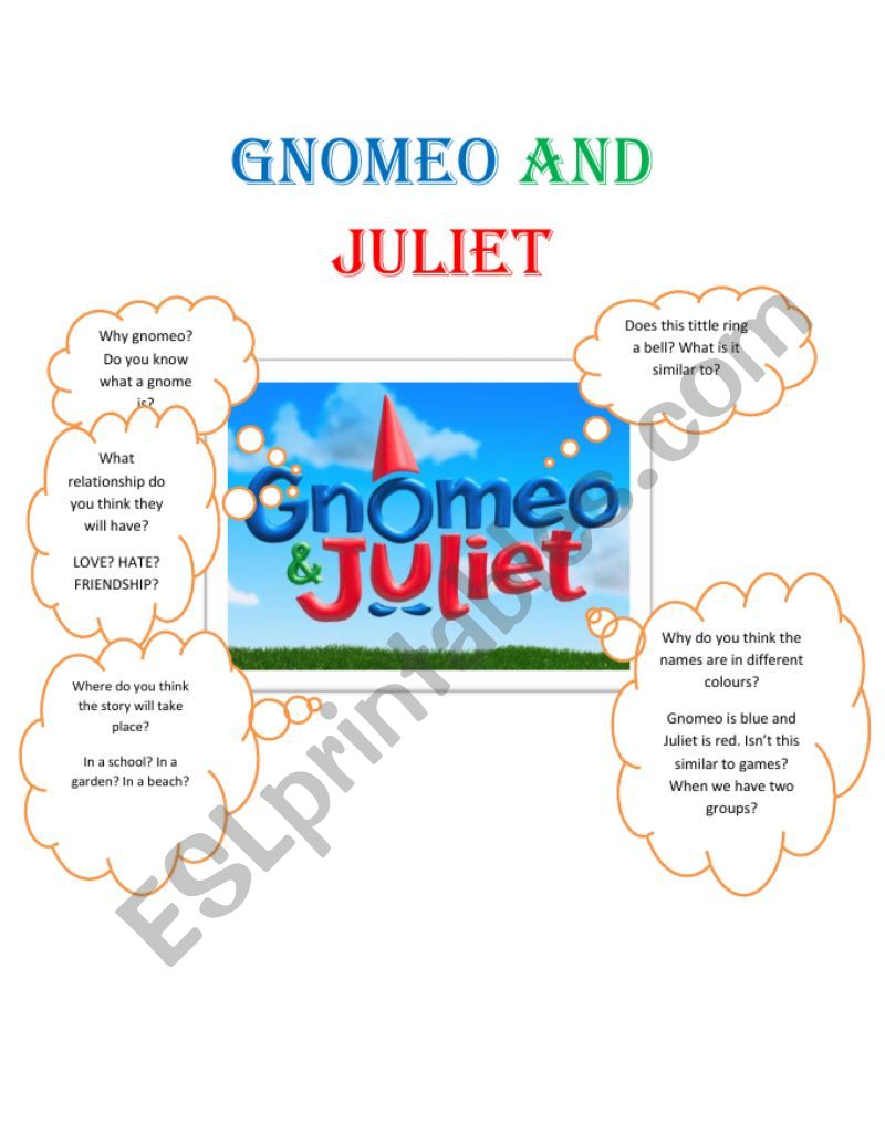 Gnomeo And Juliet Part 1 Out Of 3 Esl Worksheet By Carover
