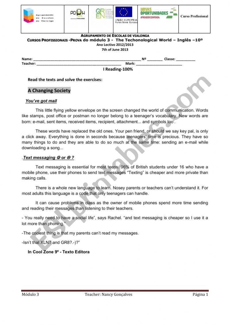 exam for profeesional course worksheet