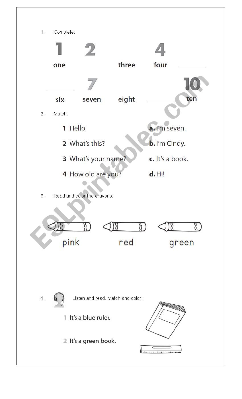 Numbers and verbs worksheet