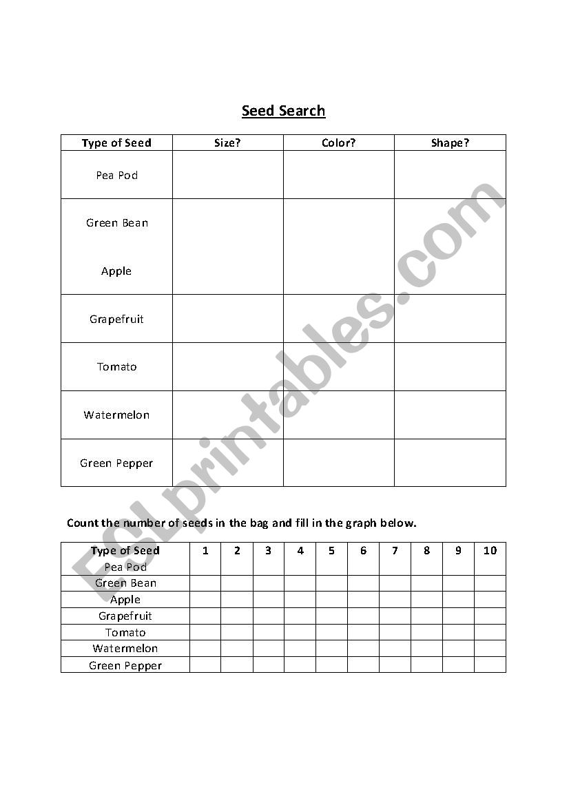 Seed Search worksheet