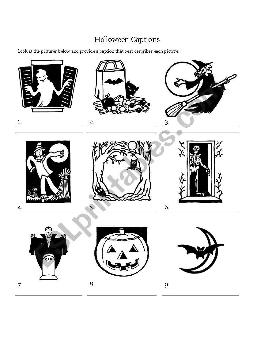 Halloween captions worksheet