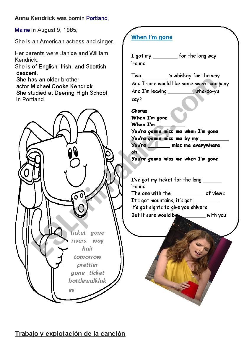 SONG FOR KIDS ESL Worksheet By Spanish2