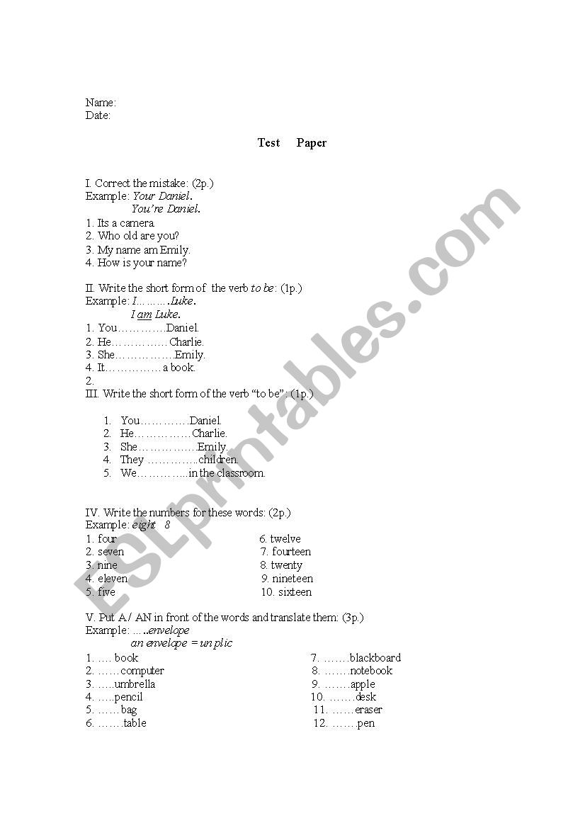 to be prepositions worksheet