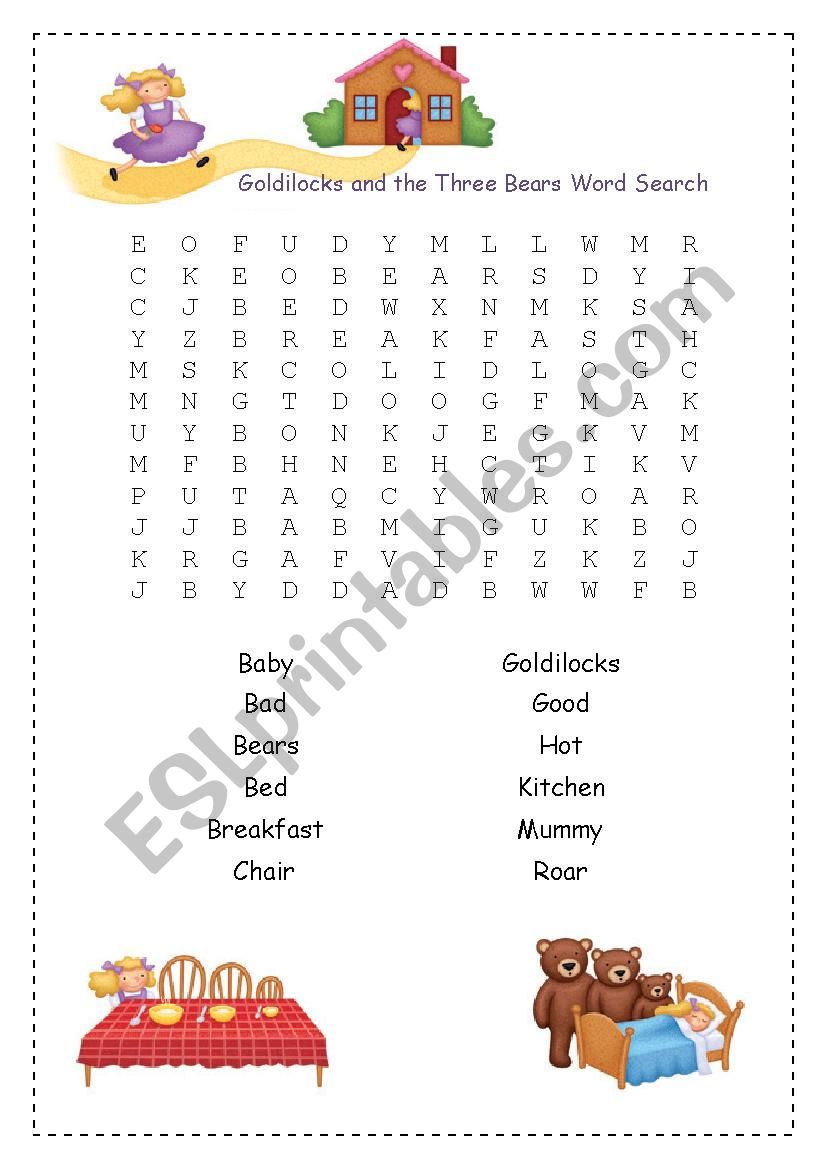 Goldilocks And The Three Bears Word Search ESL Worksheet By Tacianne