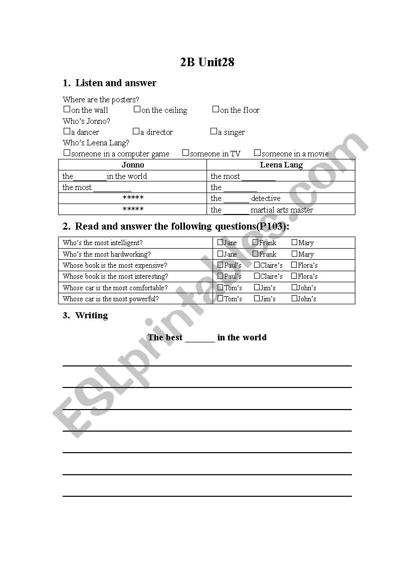 junior new parade English worksheet