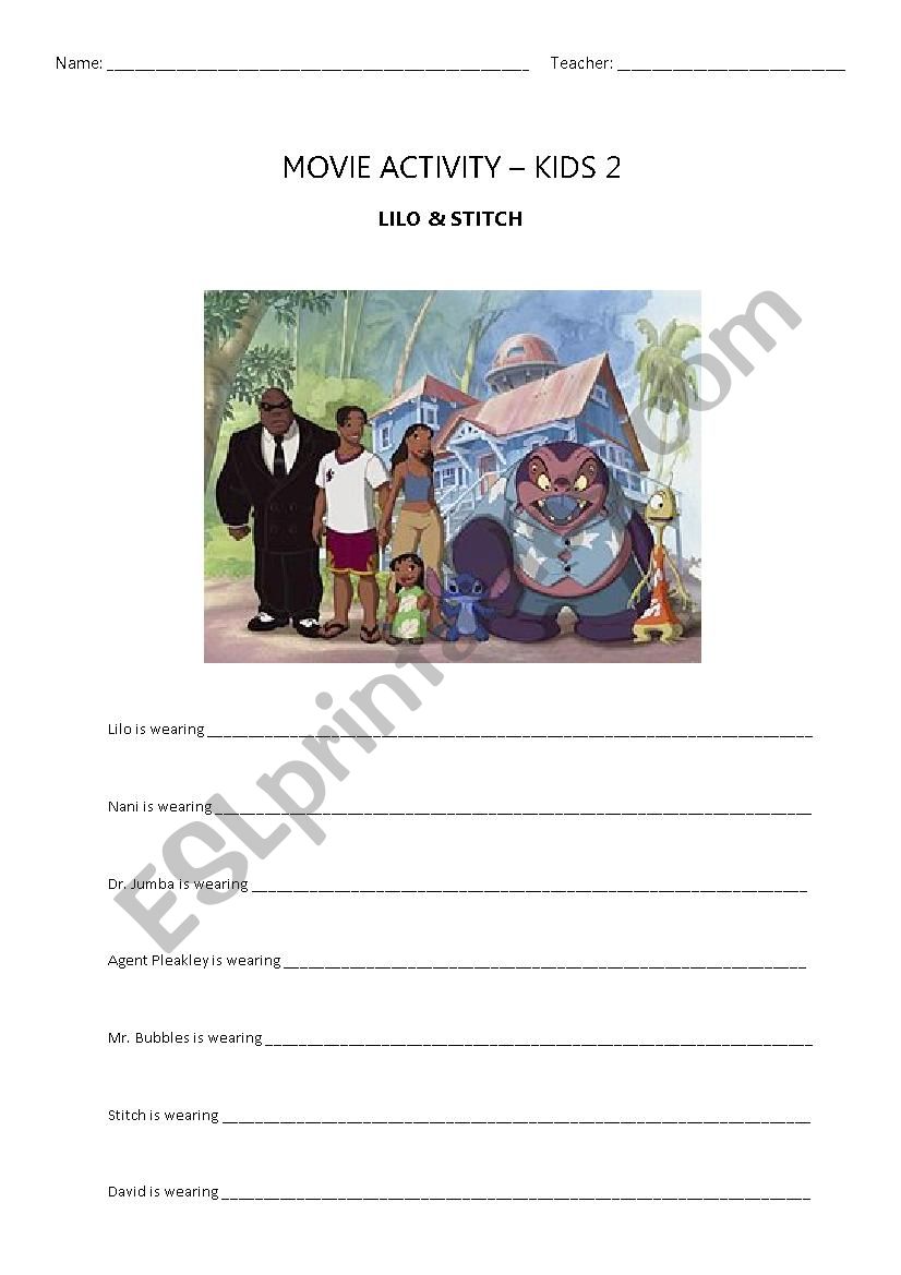 Movie activity LiLO STICH  worksheet