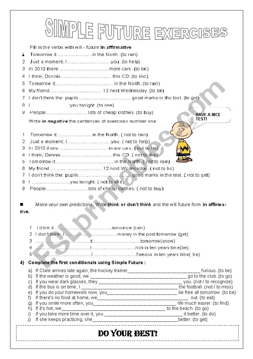 Simple Future Tense Exercises ESL Worksheet By Teacher Drica