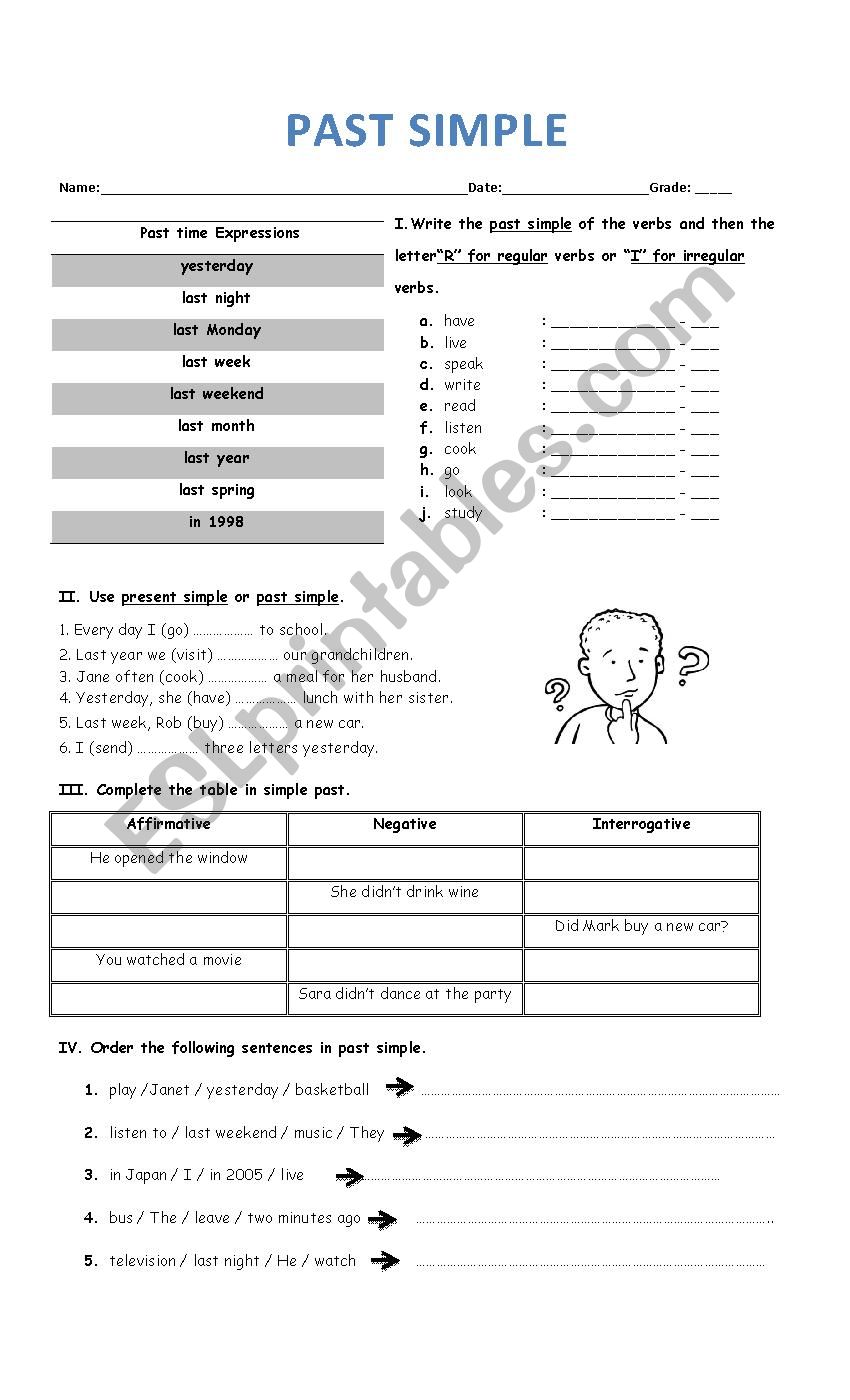 Past Tense Worksheet worksheet