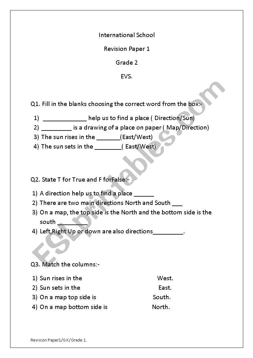 Evs Grade 2 Worksheet Esl Worksheet By Roshan14