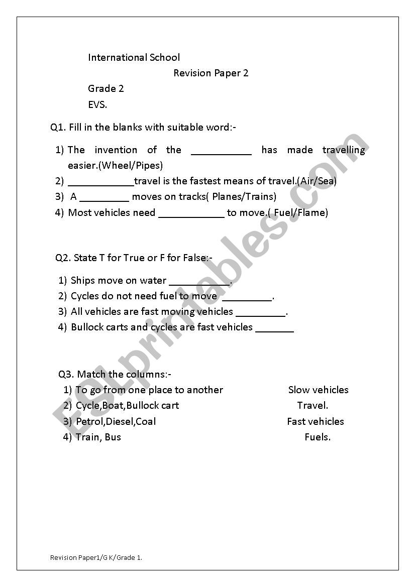 Evs Worksheet For Grade 3 : Evs Worksheet For Class 2 April 10 2020