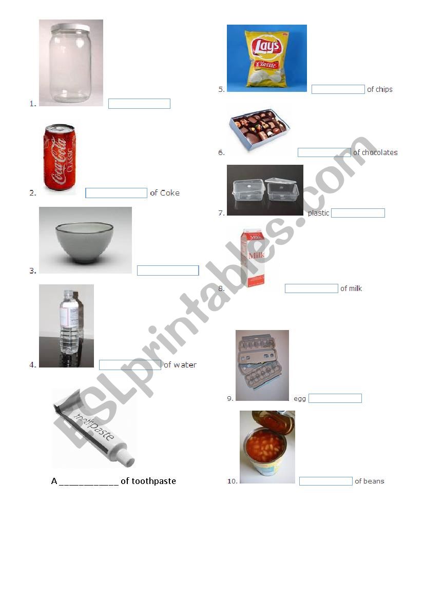 Containers worksheet