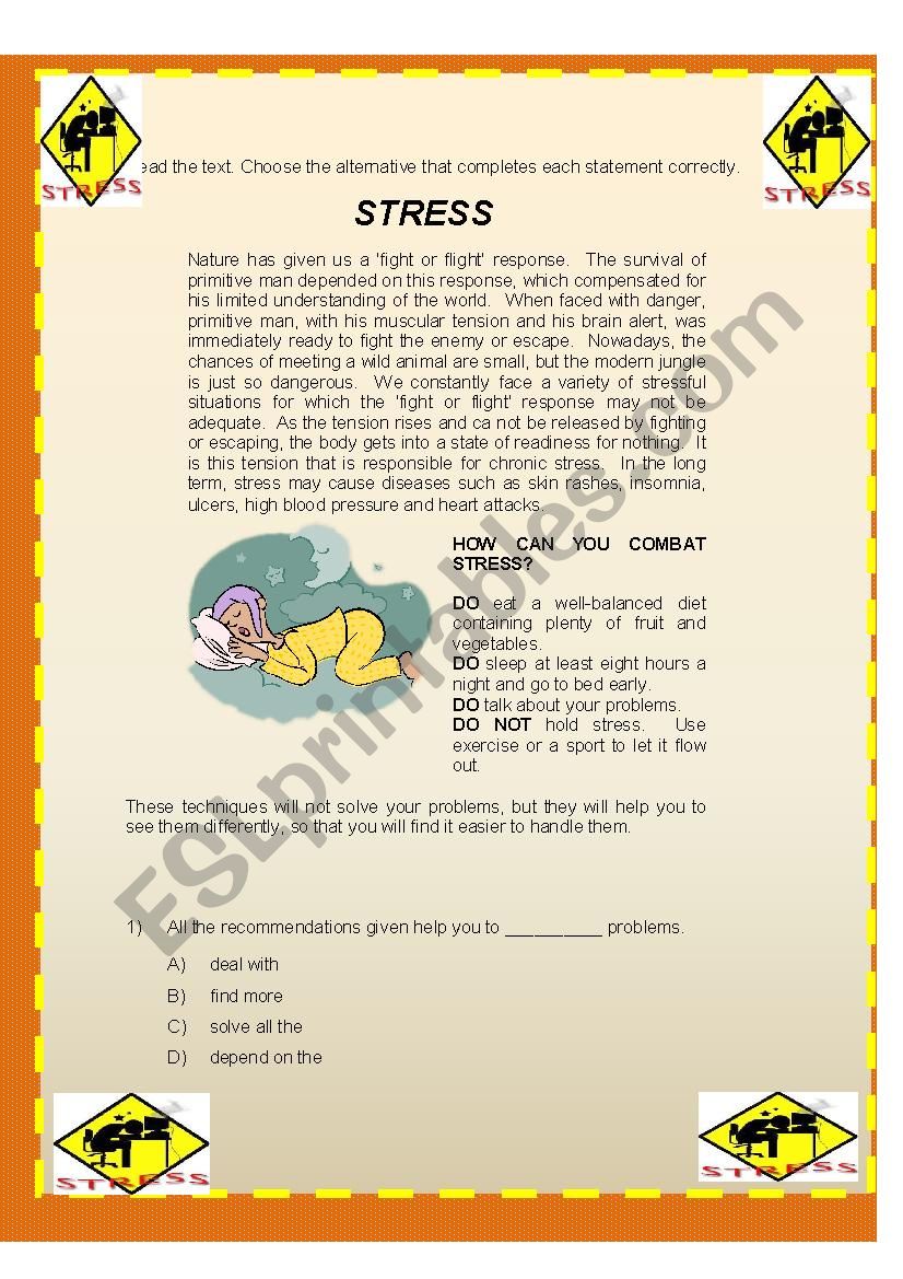 Reading comprehension-Stress worksheet